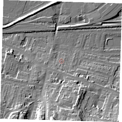 Shaded relief map of the ground around SE181DJ, computed from Environment Agency LiDAR. The ground here sits at about 6 m above sea level and falls 38 m across the surrounding 800 m. Surface water reaching this point runs off ground lying to the south, 5.2 m higher.