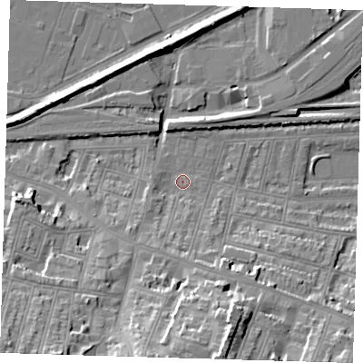 Shaded relief map of the ground around SE181DQ, computed from Environment Agency LiDAR. The ground here sits at about 3 m above sea level and falls 27 m across the surrounding 800 m. Surface water reaching this point runs off ground lying to the south, 8.1 m higher.