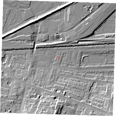 Shaded relief map of the ground around SE181ER, computed from Environment Agency LiDAR. The ground here sits at about 2 m above sea level and falls 24 m across the surrounding 800 m. Surface water reaching this point runs off ground lying to the south-south-west, 9.7 m higher.