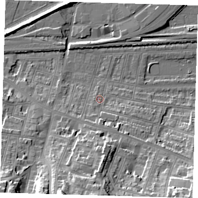 Shaded relief map of the ground around SE181ET, computed from Environment Agency LiDAR. The ground here sits at about 5 m above sea level and falls 37 m across the surrounding 800 m. Surface water reaching this point runs off ground lying to the south-south-west, 7.2 m higher.