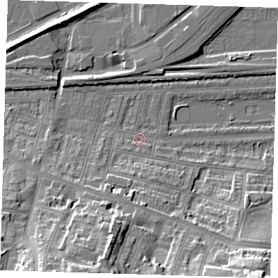 Shaded relief map of the ground around SE181EW, computed from Environment Agency LiDAR. The ground here sits at about 3 m above sea level and falls 30 m across the surrounding 800 m. Surface water reaching this point runs off ground lying to the south-south-east, 1.9 m higher.