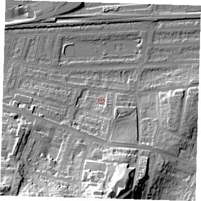 Shaded relief map of the ground around SE181HN, computed from Environment Agency LiDAR. The ground here sits at about 6 m above sea level and falls 47 m across the surrounding 800 m. Surface water reaching this point runs off ground lying to the south-south-east, 4.4 m higher.