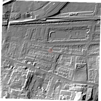 Shaded relief map of the ground around SE181HX, computed from Environment Agency LiDAR. The ground here sits at about 4 m above sea level and falls 40 m across the surrounding 800 m. Surface water reaching this point runs off ground lying to the south-west, 4.1 m higher.
