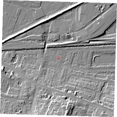 Shaded relief map of the ground around SE181SF, computed from Environment Agency LiDAR. The ground here sits at about 2 m above sea level and falls 24 m across the surrounding 800 m. Surface water reaching this point runs off ground lying to the south, 9.7 m higher.