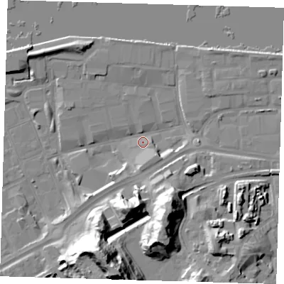 Shaded relief map of the ground around SE185PH, computed from Environment Agency LiDAR. The ground here sits at about 3 m above sea level and falls 37 m across the surrounding 800 m. Surface water reaching this point runs off ground lying to the south-south-east, 25.8 m higher.