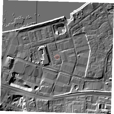 Shaded relief map of the ground around SE186SF, computed from Environment Agency LiDAR. The ground here sits at about 5 m above sea level and falls 10 m across the surrounding 800 m. Surface water reaching this point runs off ground lying to the south-south-west, 8.0 m higher.