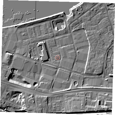 Shaded relief map of the ground around SE186SG, computed from Environment Agency LiDAR. The ground here sits at about 5 m above sea level and falls 13 m across the surrounding 800 m. Surface water reaching this point runs off ground lying to the south-south-west, 8.0 m higher.
