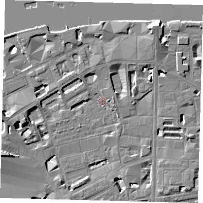 Shaded relief map of the ground around SE18AQ, computed from Environment Agency LiDAR. The ground here sits at about 3 m above sea level and falls 15 m across the surrounding 800 m. Surface water reaching this point runs off ground lying to the north-east, 7.7 m higher.
