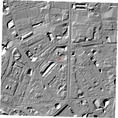 Shaded relief map of the ground around SE18BN, computed from Environment Agency LiDAR. The ground here sits at about 3 m above sea level and falls 10 m across the surrounding 800 m. Surface water reaching this point runs off ground lying to the south, 4.4 m higher.