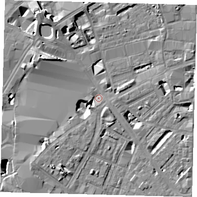 Shaded relief map of the ground around SE18BT, computed from Environment Agency LiDAR. The ground here sits at about 3 m above sea level and falls 13 m across the surrounding 800 m. Surface water reaching this point runs off ground lying to the south-west, 7.9 m higher.