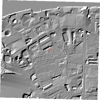 Shaded relief map of the ground around SE18DU, computed from Environment Agency LiDAR. The ground here sits at about 3 m above sea level and falls 15 m across the surrounding 800 m. Surface water reaching this point runs off ground lying to the south-south-west, 1.6 m higher.