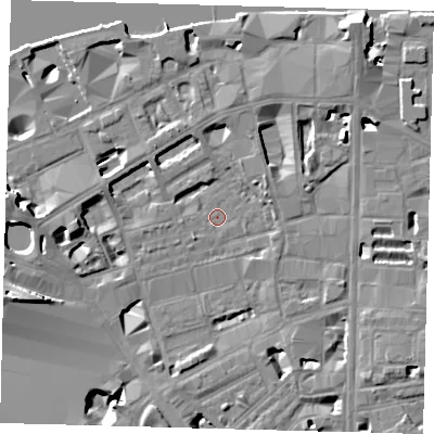 Shaded relief map of the ground around SE18EA, computed from Environment Agency LiDAR. The ground here sits at about 3 m above sea level and falls 15 m across the surrounding 800 m. Surface water reaching this point runs off ground lying to the south-west, 1.3 m higher.