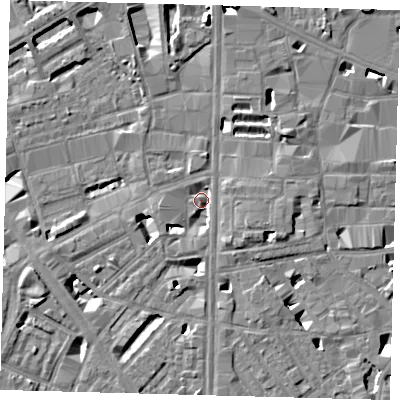 Shaded relief map of the ground around SE18HF, computed from Environment Agency LiDAR. The ground here sits at about 3 m above sea level and falls 8 m across the surrounding 800 m. Surface water reaching this point runs off ground lying to the west-south-west, 3.1 m higher.