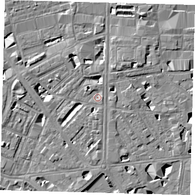 Shaded relief map of the ground around SE18HW, computed from Environment Agency LiDAR. The ground here sits at about 3 m above sea level and falls 10 m across the surrounding 800 m. Surface water reaching this point runs off ground lying to the south, 4.4 m higher.