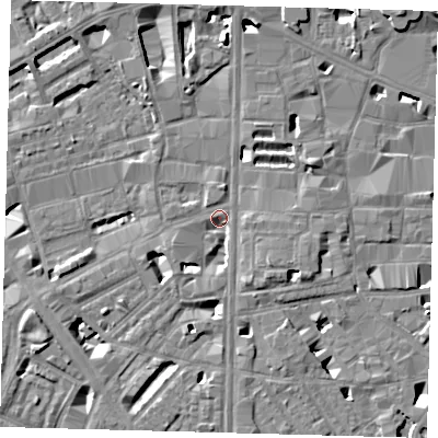 Shaded relief map of the ground around SE18JZ, computed from Environment Agency LiDAR. The ground here sits at about 3 m above sea level and falls 8 m across the surrounding 800 m. Surface water reaching this point runs off ground lying to the west-south-west, 3.1 m higher.