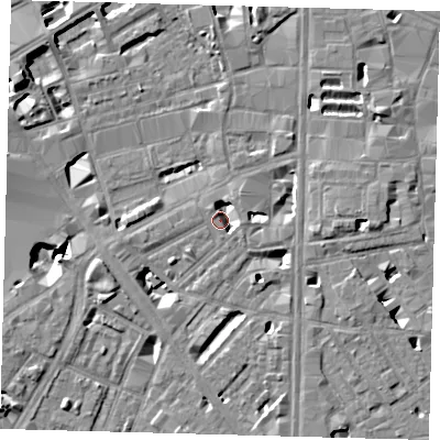 Shaded relief map of the ground around SE18LJ, computed from Environment Agency LiDAR. The ground here sits at about 3 m above sea level and falls 9 m across the surrounding 800 m. Surface water reaching this point runs off ground lying to the south-south-east, 5.2 m higher.