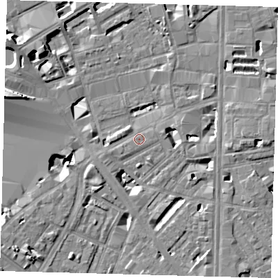 Shaded relief map of the ground around SE18LL, computed from Environment Agency LiDAR. The ground here sits at about 3 m above sea level and falls 12 m across the surrounding 800 m. Surface water reaching this point runs off ground lying to the south-south-east, 5.2 m higher.