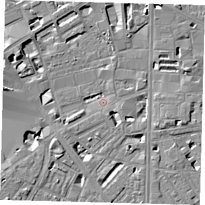 Shaded relief map of the ground around SE18LZ, computed from Environment Agency LiDAR. The ground here sits at about 3 m above sea level and falls 12 m across the surrounding 800 m. Surface water reaching this point runs off ground lying to the west-south-west, 4.9 m higher.