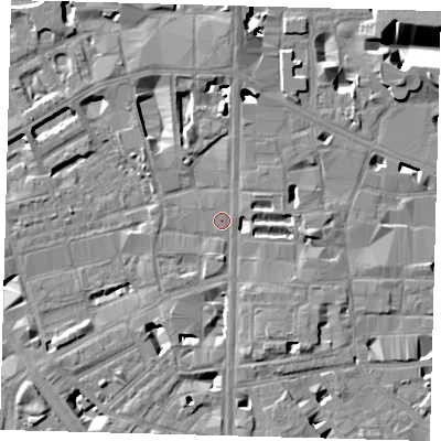 Shaded relief map of the ground around SE18NN, computed from Environment Agency LiDAR. The ground here sits at about 3 m above sea level and falls 13 m across the surrounding 800 m. Surface water reaching this point runs off ground lying to the east, 4.4 m higher.