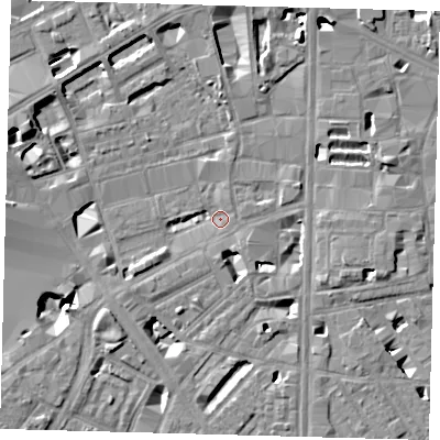 Shaded relief map of the ground around SE18NP, computed from Environment Agency LiDAR. The ground here sits at about 3 m above sea level and falls 9 m across the surrounding 800 m. Surface water reaching this point runs off ground lying to the west-south-west, 4.9 m higher.
