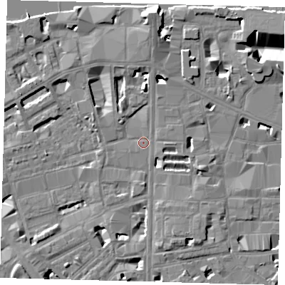 Shaded relief map of the ground around SE18NZ, computed from Environment Agency LiDAR. The ground here sits at about 3 m above sea level and falls 14 m across the surrounding 800 m. Surface water reaching this point runs off ground lying to the east-south-east, 4.4 m higher.