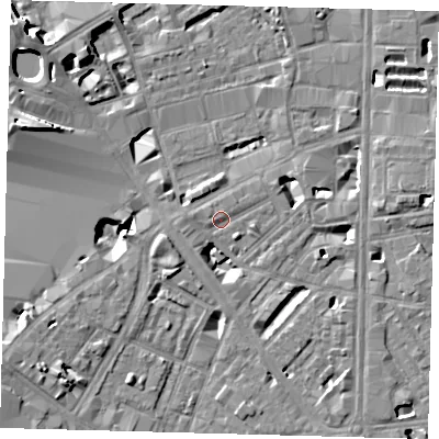 Shaded relief map of the ground around SE18PT, computed from Environment Agency LiDAR. The ground here sits at about 3 m above sea level and falls 12 m across the surrounding 800 m. Surface water reaching this point runs off ground lying to the south-south-east, 5.2 m higher.