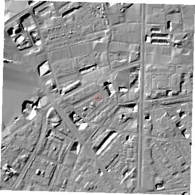 Shaded relief map of the ground around SE18PX, computed from Environment Agency LiDAR. The ground here sits at about 3 m above sea level and falls 12 m across the surrounding 800 m. Surface water reaching this point runs off ground lying to the south-south-east, 5.2 m higher.