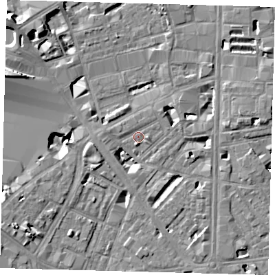 Shaded relief map of the ground around SE18PY, computed from Environment Agency LiDAR. The ground here sits at about 3 m above sea level and falls 12 m across the surrounding 800 m. Surface water reaching this point runs off ground lying to the south-south-east, 5.2 m higher.