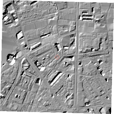 Shaded relief map of the ground around SE18QD, computed from Environment Agency LiDAR. The ground here sits at about 3 m above sea level and falls 11 m across the surrounding 800 m. Surface water reaching this point runs off ground lying to the south-south-east, 4.8 m higher.