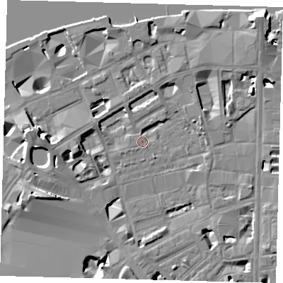 Shaded relief map of the ground around SE18ST, computed from Environment Agency LiDAR. The ground here sits at about 3 m above sea level and falls 15 m across the surrounding 800 m. Surface water reaching this point runs off ground lying to the south-east, 1.7 m higher.