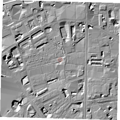 Shaded relief map of the ground around SE18SU, computed from Environment Agency LiDAR. The ground here sits at about 3 m above sea level and falls 14 m across the surrounding 800 m. Surface water reaching this point runs off ground lying to the south-south-west, 7.8 m higher.