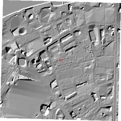 Shaded relief map of the ground around SE18SZ, computed from Environment Agency LiDAR. The ground here sits at about 3 m above sea level and falls 13 m across the surrounding 800 m. Surface water reaching this point runs off ground lying to the north-east, 0.6 m higher.