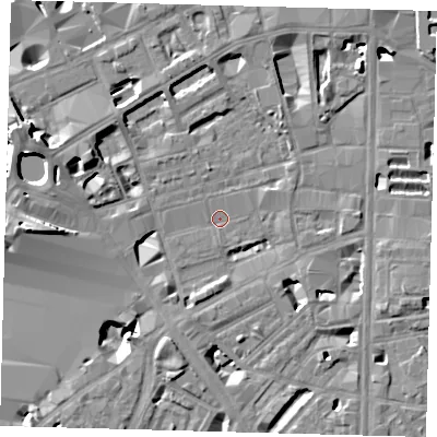 Shaded relief map of the ground around SE18TG, computed from Environment Agency LiDAR. The ground here sits at about 3 m above sea level and falls 12 m across the surrounding 800 m. Surface water reaching this point runs off ground lying to the west, 12.0 m higher.