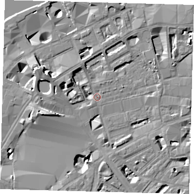 Shaded relief map of the ground around SE18TW, computed from Environment Agency LiDAR. The ground here sits at about 3 m above sea level and falls 13 m across the surrounding 800 m. Surface water reaching this point runs off ground lying to the west-north-west, 6.1 m higher.
