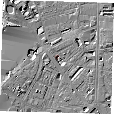 Shaded relief map of the ground around SE18UG, computed from Environment Agency LiDAR. The ground here sits at about 2 m above sea level and falls 12 m across the surrounding 800 m. Surface water reaching this point runs off ground lying to the south-east, 5.2 m higher.
