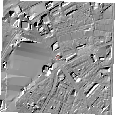 Shaded relief map of the ground around SE18UL, computed from Environment Agency LiDAR. The ground here sits at about 3 m above sea level and falls 13 m across the surrounding 800 m. Surface water reaching this point runs off ground lying to the south-west, 7.9 m higher.