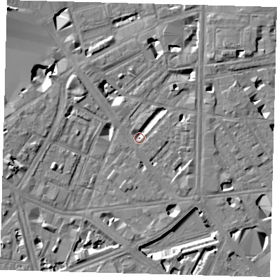 Shaded relief map of the ground around SE18XD, computed from Environment Agency LiDAR. The ground here sits at about 3 m above sea level and falls 11 m across the surrounding 800 m. Surface water reaching this point runs off ground lying to the south-east, 4.4 m higher.