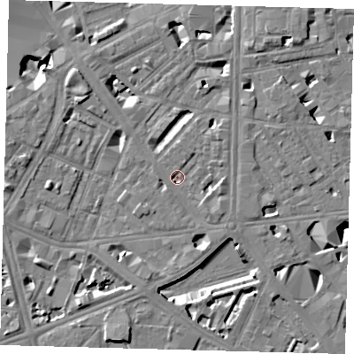 Shaded relief map of the ground around SE18XH, computed from Environment Agency LiDAR. The ground here sits at about 3 m above sea level and falls 10 m across the surrounding 800 m. Surface water reaching this point runs off ground lying to the east, 2.5 m higher.