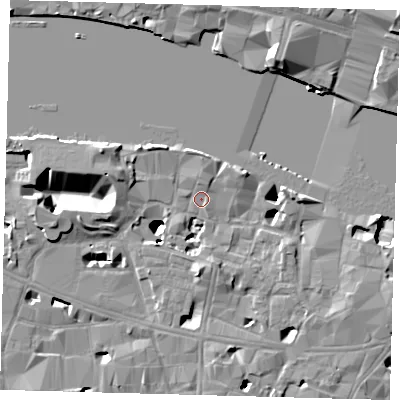 Shaded relief map of the ground around SE19AS, computed from Environment Agency LiDAR. The ground here sits at about 3 m above sea level and falls 18 m across the surrounding 800 m. Surface water reaching this point runs off ground lying to the south, 4.7 m higher.