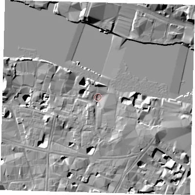 Shaded relief map of the ground around SE19BU, computed from Environment Agency LiDAR. The ground here sits at about 3 m above sea level and falls 20 m across the surrounding 800 m. Surface water reaching this point runs off ground lying to the north, 3.1 m higher.