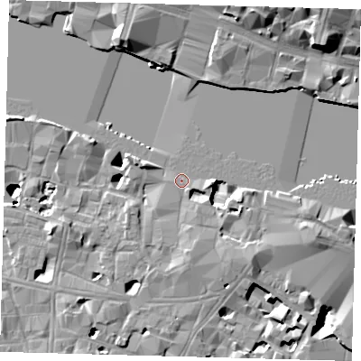 Shaded relief map of the ground around SE19DL, computed from Environment Agency LiDAR. The ground here sits at about 3 m above sea level and falls 21 m across the surrounding 800 m. Surface water reaching this point runs off ground lying to the south, 4.2 m higher.