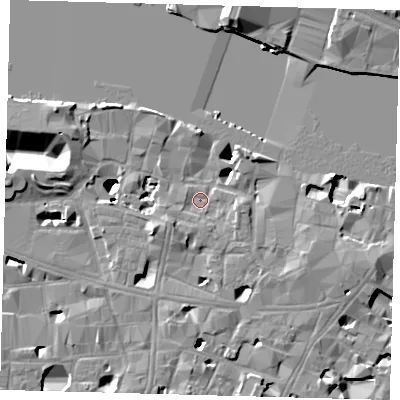 Shaded relief map of the ground around SE19ES, computed from Environment Agency LiDAR. The ground here sits at about 3 m above sea level and falls 17 m across the surrounding 800 m. Surface water reaching this point runs off ground lying to the north-east, 6.3 m higher.
