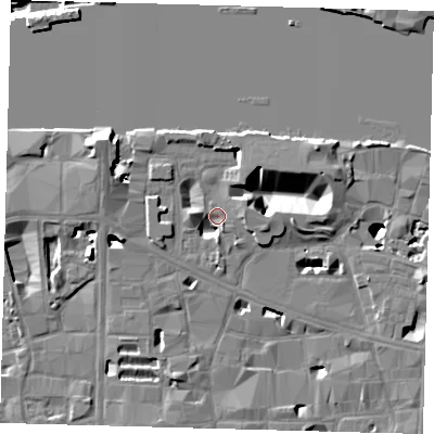 Shaded relief map of the ground around SE19FU, computed from Environment Agency LiDAR. The ground here sits at about 4 m above sea level and falls 24 m across the surrounding 800 m. Surface water reaching this point runs off ground lying to the west-north-west, 12.2 m higher.