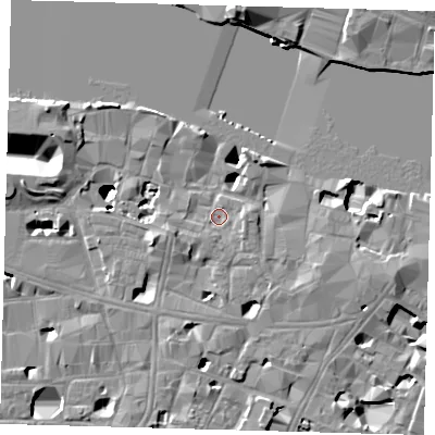 Shaded relief map of the ground around SE19HD, computed from Environment Agency LiDAR. The ground here sits at about 3 m above sea level and falls 17 m across the surrounding 800 m. Surface water reaching this point runs off ground lying to the west-south-west, 2.5 m higher.