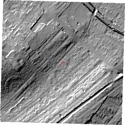 Shaded relief map of the ground around SE207QW, computed from Environment Agency LiDAR. The ground here sits at about 32 m above sea level and falls 19 m across the surrounding 800 m. Surface water reaching this point runs off ground lying to the west, 15.3 m higher.