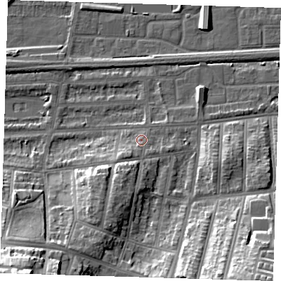 Shaded relief map of the ground around SE20HD, computed from Environment Agency LiDAR. The ground here sits at about 5 m above sea level and falls 27 m across the surrounding 800 m. Surface water reaching this point runs off ground lying to the south-south-west, 8.3 m higher.