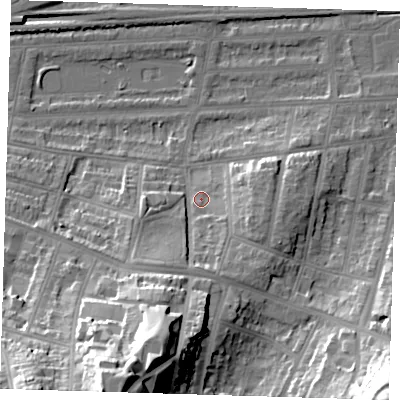 Shaded relief map of the ground around SE20HY, computed from Environment Agency LiDAR. The ground here sits at about 7 m above sea level and falls 49 m across the surrounding 800 m. Surface water reaching this point runs off ground lying to the south, 9.5 m higher.