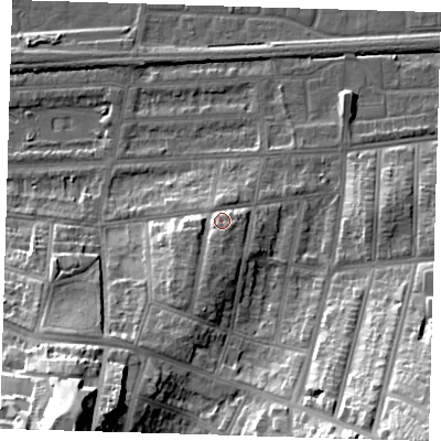 Shaded relief map of the ground around SE20JB, computed from Environment Agency LiDAR. The ground here sits at about 10 m above sea level and falls 39 m across the surrounding 800 m. Surface water reaching this point runs off ground lying to the south-south-west, 5.3 m higher.