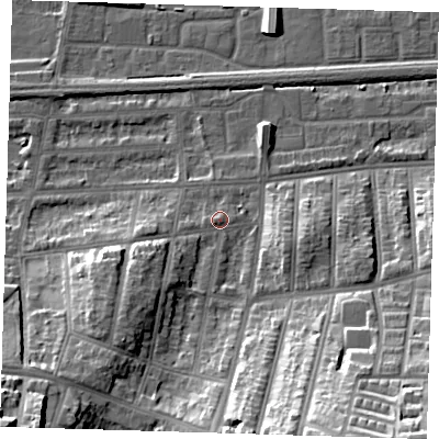 Shaded relief map of the ground around SE20JD, computed from Environment Agency LiDAR. The ground here sits at about 5 m above sea level and falls 30 m across the surrounding 800 m. Surface water reaching this point runs off ground lying to the south-west, 5.4 m higher.