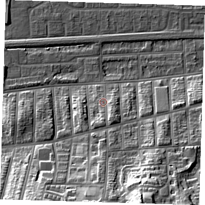 Shaded relief map of the ground around SE20NH, computed from Environment Agency LiDAR. The ground here sits at about 7 m above sea level and falls 36 m across the surrounding 800 m. Surface water reaching this point runs off ground lying to the south, 6.0 m higher.